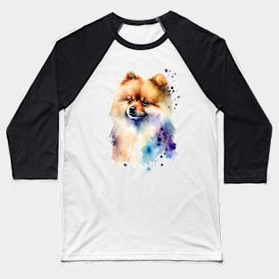 Rainbow Pomeranian Watercolor Art Baseball T-Shirt